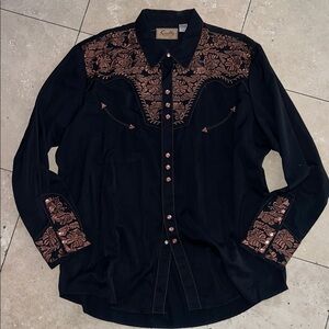 Scully Black Shirt with Brown Embroidery